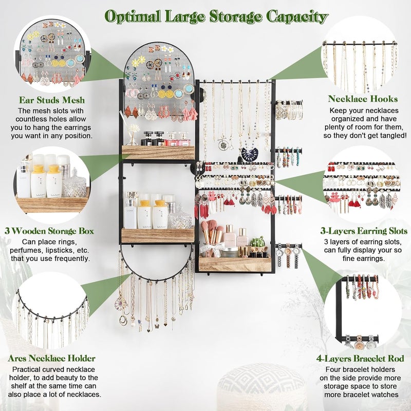 Keebofly Large Jewelry Organizer - Big Wall Mount Hanging Jewelry Holder Display for Earrings, Rings, Necklaces, Bracelets, Makeup, Perfume & Watches - Image 4